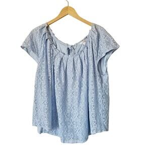 LC Lauren Conrad Floral Lace Cap Sleeve Tie Back Top, Light Blue Size 2X